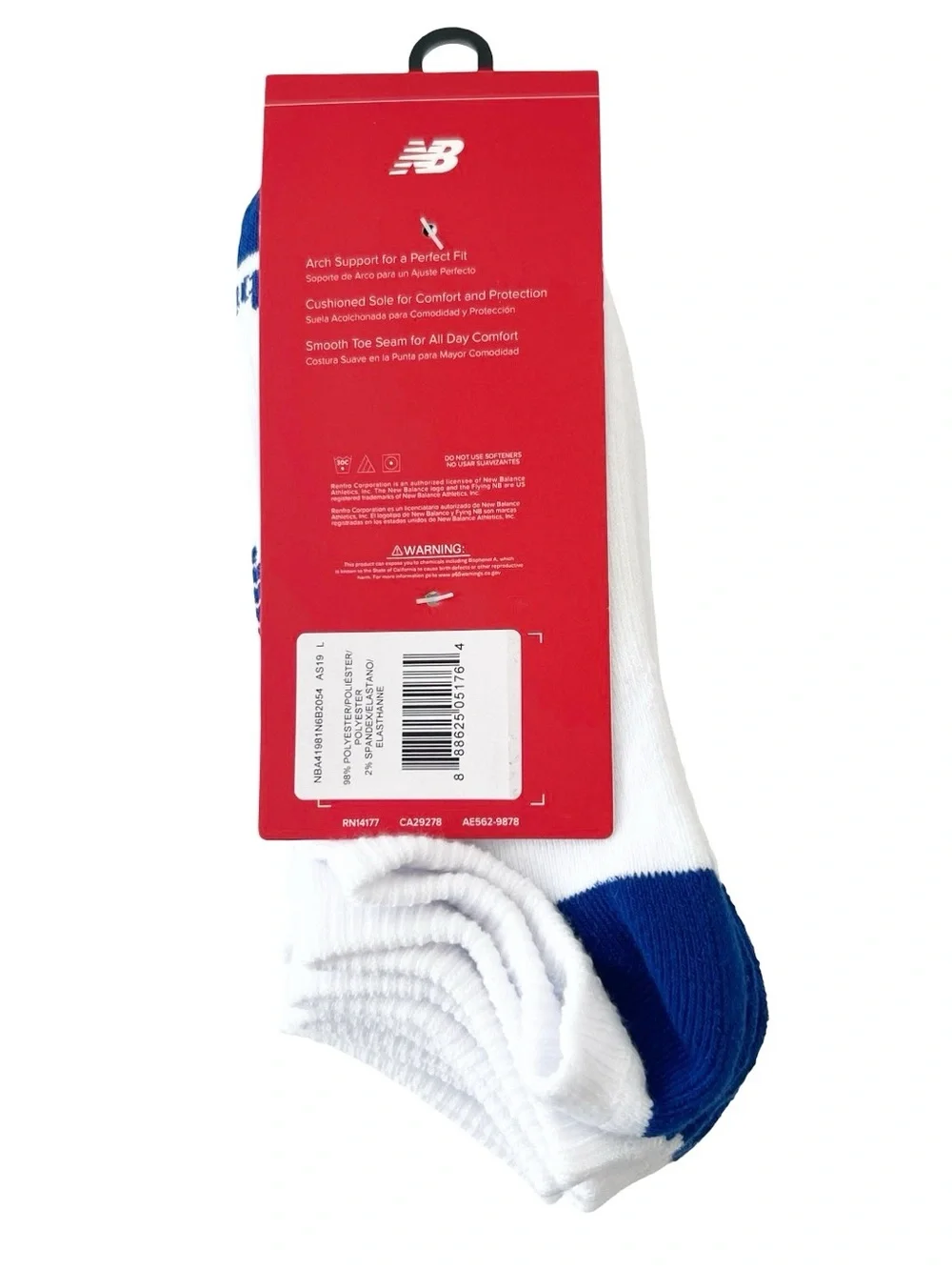 New Balance Cushion No-show Socks  6 Pairs White/Red/Blue NWT